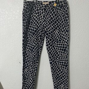 Michael Kors Women Navy white‎ Geometric abstract Print Pants Gold Button S10
